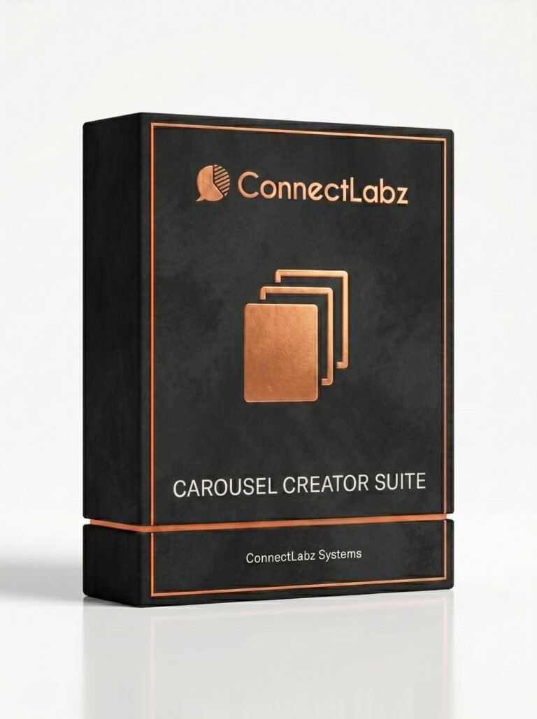 Black and copper ConnectLabz Carousel Creator System box with a stacked-slides emblem on a white background