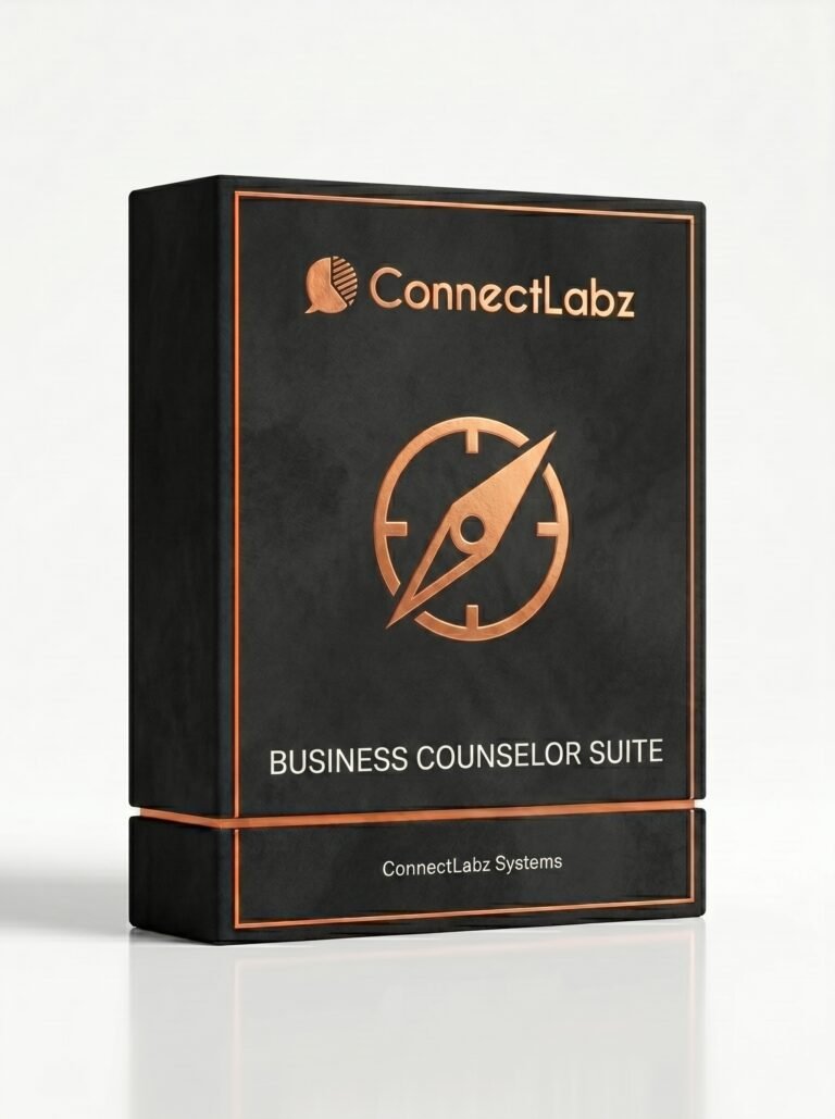 Black and copper ConnectLabz Business Counselor System box with a compass emblem on a white background